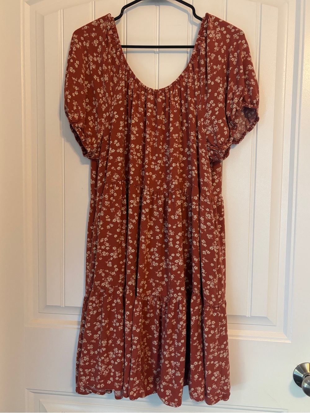 Rust Floral Faux Button-Front Tiered Mini Dress - Picture 5 of 5